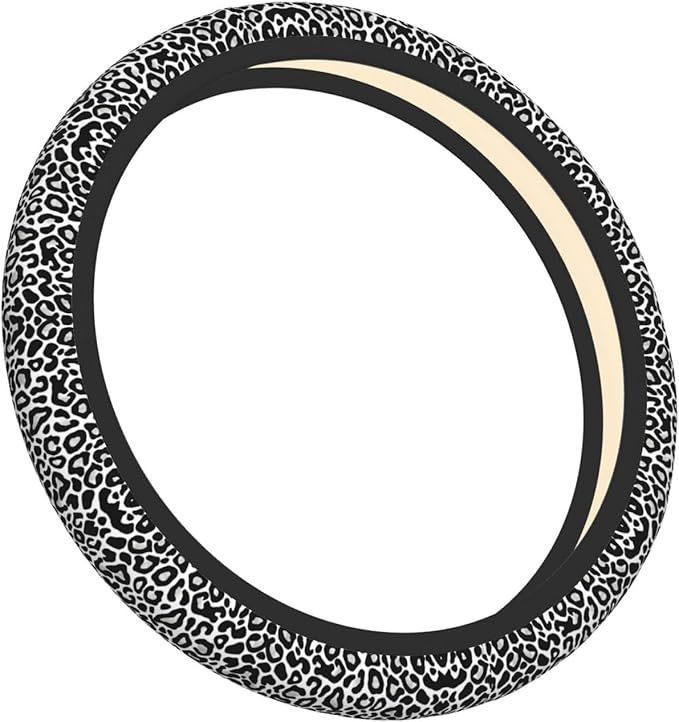 Black and White Leopard Print Universal Fit Steering Wheel Cover for Car, Truck, and SUV, Durable Steering Wheel Protection
