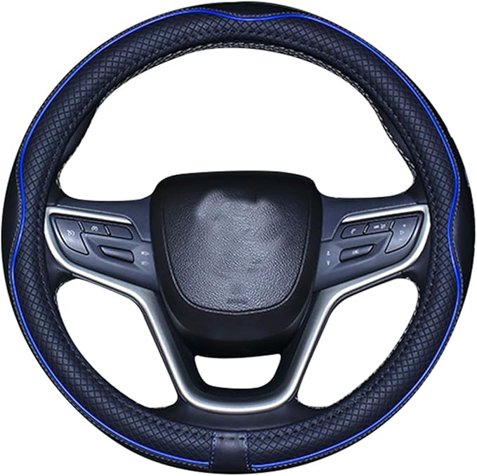 Mayco Bell Small Size Steering Wheel Cover Anti-Slip,Safety,Soft,Breathable,Durable,Full Surround,Comfortable Grip Microfiber Leather (14-14.25 inch,Black Dark Blue)