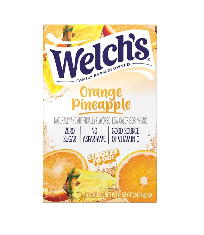 Welchs Orange Pineapple Drink Mix - Pack of 3-6 Singles To Go - 18 Total Servings - Zero Sugar, Low Calorie
