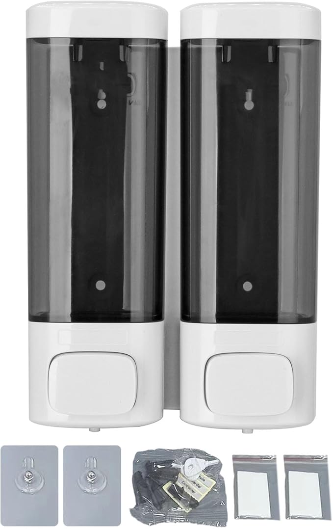 AUNMAS Double, Wall Mounted Manual Gel Hand Hand Pump Drip Proof for Home Kitchen Bathroom (White)