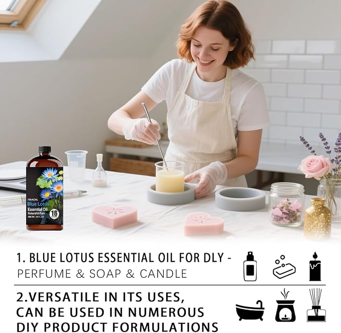Blue Lotus Essential Oil, Blue Lotus Oil 16 Fl Oz 480ML for Diffuser Humidifier Yoga Cleaning DIY Candle Soap Making Essential Oils
