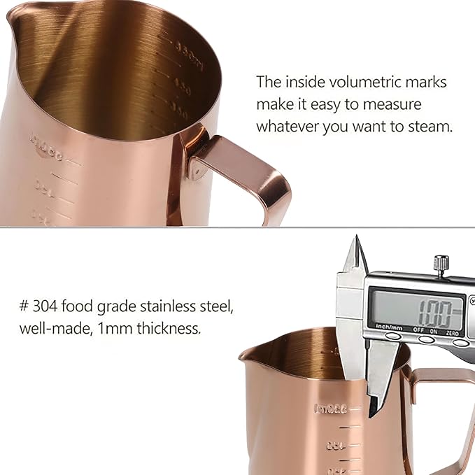 Frothing Cup, Coffee Milk Pitcher 550ML With Scale Rose Gold Stainless Steel Steaming Pitcher