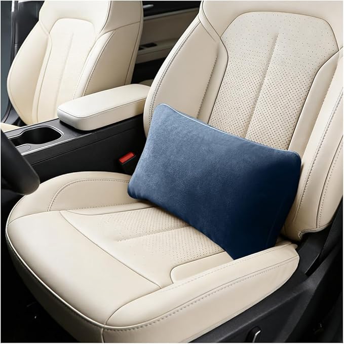 Car Lumbar Support Pillow, Suede Leather Vehicle Driving Seat Lumbar Support Pillow for Lower Back Pain Relief, Auto Interior Back Cushion Pad, Universal for SUV Sedan Truck (Ammonia Blue)