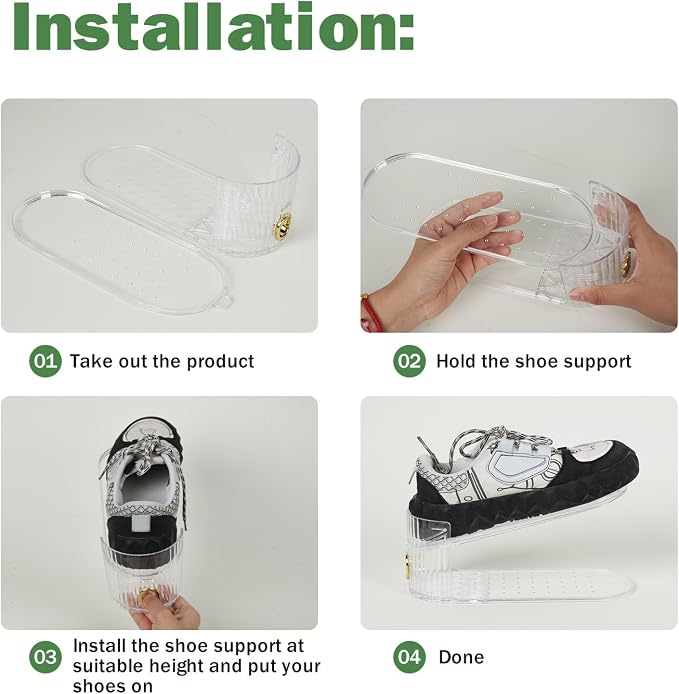 Shoe Slot Organizer,Adjustable Shoe Stacker for a Pair of Shoes,Shoe Holder Space Saver,Double Deck Shoe Riser Shoe Rack,Shoe Organizer for Closet (Clear, 10 Pack)