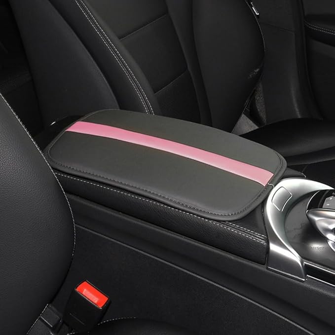 Car Armrest Seat Box Mat, PU Leather Center Console Cover, Universal Waterproof Car Interior Accessories, Arm Rest Box Protector Cushion Pad for Most Vehicle (Pink)