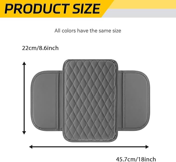 Car Center Console Armrest Cover with Storage Pockets, Universal Upgraded Microfiber Leather Center Console Organizer Protector for Most Cars SUVs Trucks Armrest Pad Interior Accessories (Gray)