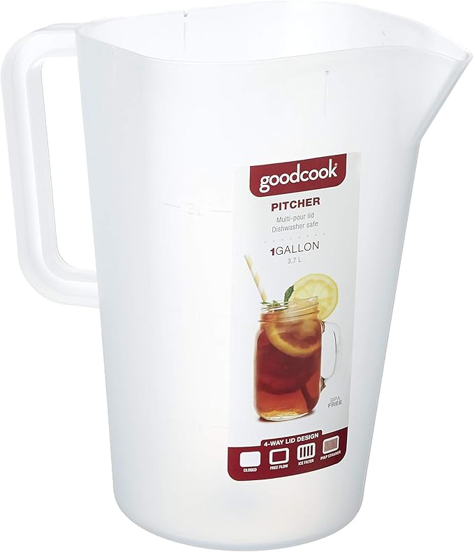GoodCook 1 Gallon Pitcher with 4 Way Lid, Made Without BPA, Clear