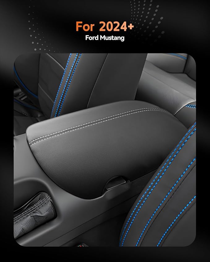 CDEFG for Ford Mustang 2024-2025 2026 Center Console Cover Armrest Box Cover for Mustang 2024 2025 2026 Accessories Console Arm Rest Protector White Line