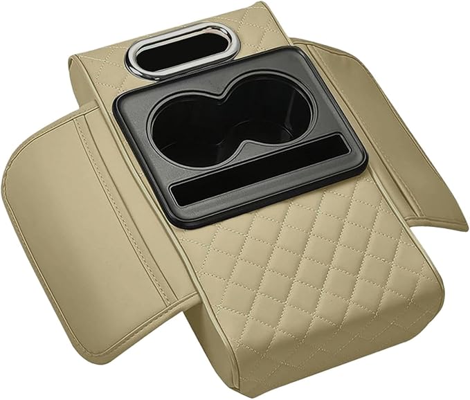 Car Center Console Pad Armrest Cushion Pad Anti Slip Car Decoration with Cup Holder Tissue Box Slot for Car SUV, Style B