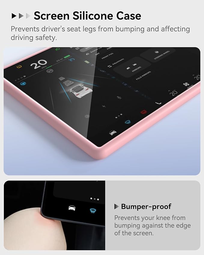 Farmogo Protector Trim Frame for 15.4'' Tesla Model Y & Model 3 Highland 2024-2026 Accessories with Wireless Silicone Charging Mat Screen Edge & Rearview Mirror Protector Frame (3 PCS Pink)