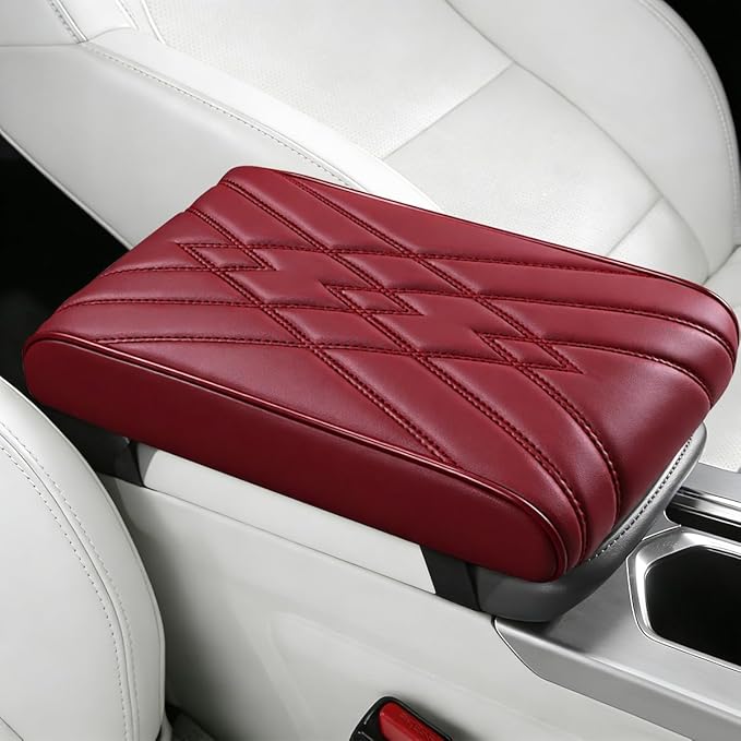 Car Center Console Cover, Memory Foam Leather Soft Breathable Armrest Seat Storage Box Protector Pad, Automotive Interior Middle Console Cushion Cover, Universal for Truck SUV Van (Red)