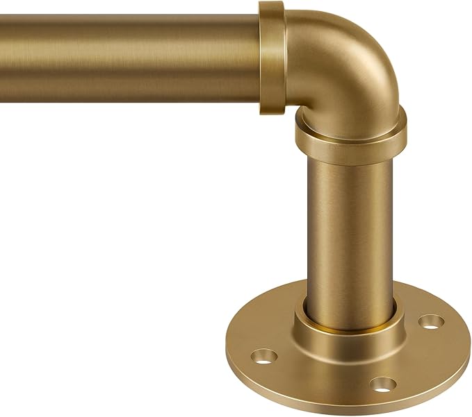 Zeerobee Curtain Rods for Windows 72 to 144, 1 Inch Industrial Wrap Around Warm Gold Curtain Rod, Indoor/Outdoor Room Divider Adjustable Drapery Pole, 72"-144"