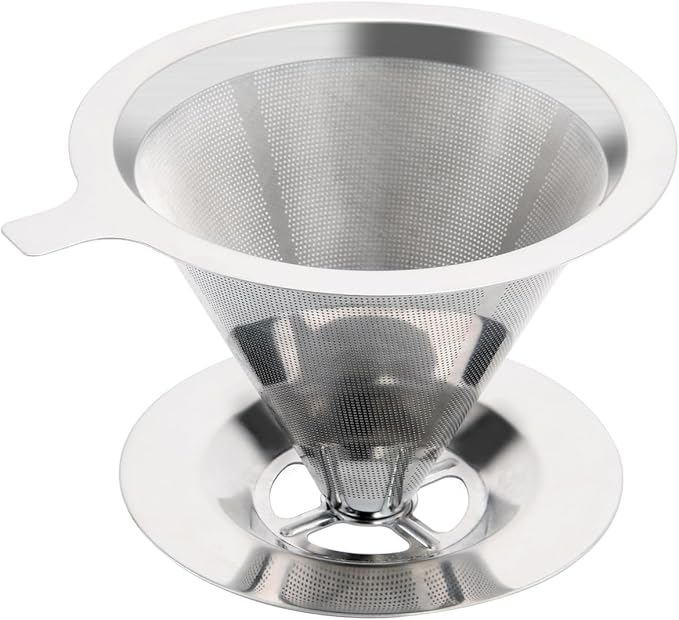 Stainless Steel Pour Over Coffee Dripper, Paperless Reusable Metal Cone Coffee Filter for 1-4 Cups, Coffee Maker Filter for Single Cup Brew with Non-slip Stand and Ultra Fine Micro Mesh Design Filter