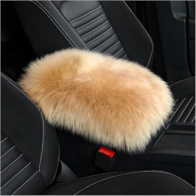 Car Center Console Cover Pad, Fluffy Middle Console Pad Armrest Seat Box Cover, Universal Furry Arm Rest Decoration Protector for Car Truck SUV, Interior Car Accessories (Brown)