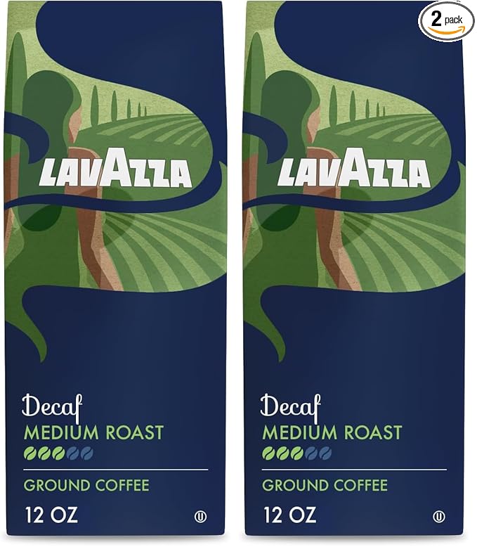 Lavazza Decaf Ground Coffee, Medium Roast, 100% Arabica, 12 oz Bag (Pack of 2)