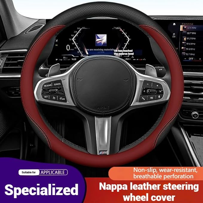 Leather Steering Wheel Cover 15 Inches Car Steering Wheel Cover Stretchy Easy Installation Durable Breathable Non-Slip for Honda Civic Accord Fit CRV HRV Pilot Odyssey Accessories -Red