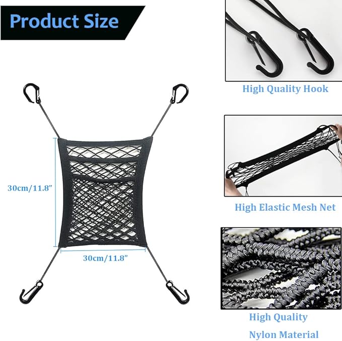 Pincuttee 3-Layer Car Mesh Organizer 1 Pack,Seat Back Net Bag Organizer,Seat Back Net Bag Barrier of Backseat Dog or Kids Pet, for Car/SUV/Truck(Black)