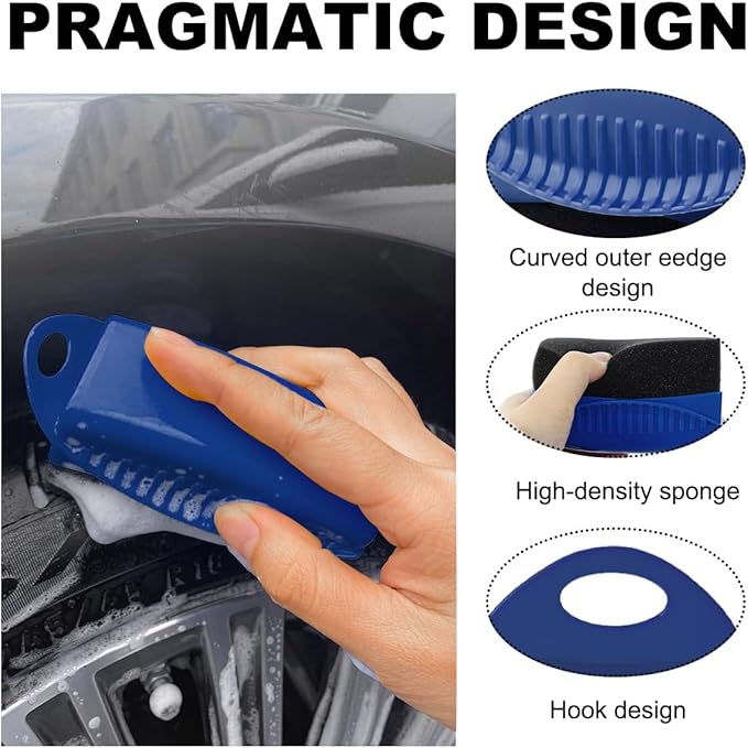 2 PCS Tire Shine Applicator, Flat Dressing Waxing Sponge Pads With Lid Cover, Reusable Polishing Cleaning Foam Applicators With Rectangular Box, Car Accessories (Blue)