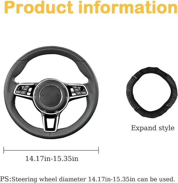 15 Inch Bling Rhinestone Steering Wheel Cover, Soft Leather Elastic Steering Wheel Protector Slip-on Grip Wrap for Women