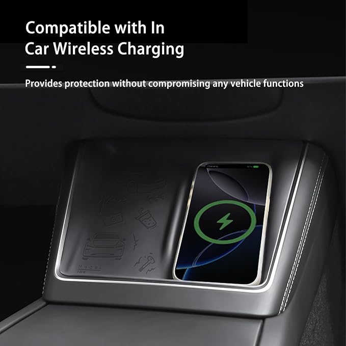 Anti-Slip Wireless Charging Silicone Protective Pad for Tesla Model Y/3 2025-2026, Durable ABS Material, Easy Installation