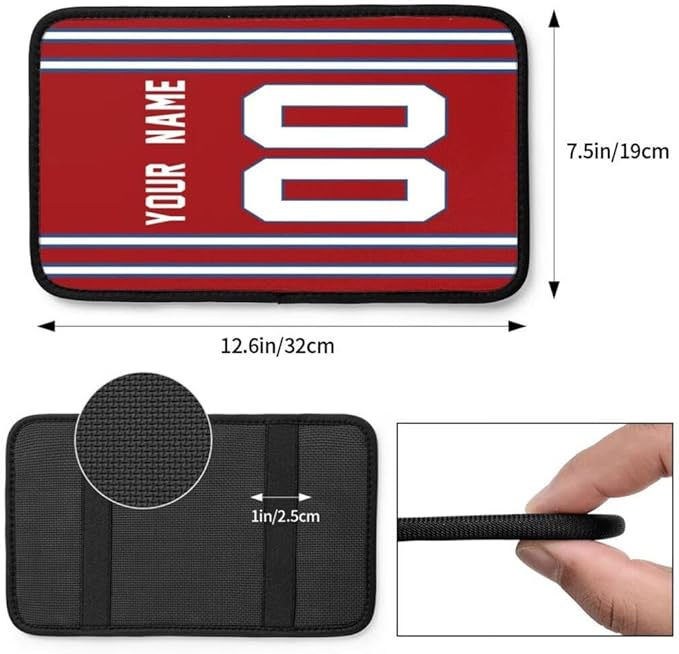 Custom Car Armrest Cover,Add Personalized Name and Number As Gifts for Loyal Football Fans,American Football Auto Center Console Pad Car handrail Box Cushion,Fit for Most Car Seat Box Cover Protector