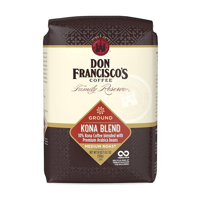 Don Francisco's Kona Blend Ground Coffee, Medium Roast – 100% Arabica Coffee, 18 oz Bag
