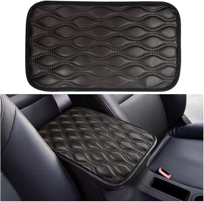 Car Center Console Cover, Leather Vehicle Armrest Seat Box Pad, Comfortable Memory Foam Automotive Interior Protection Cushion Mat Accessories, Universal for SUV, Sedan, Truck (Coffee)