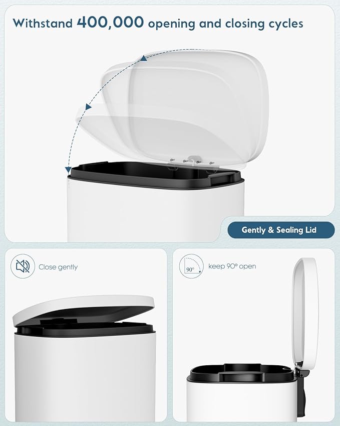 Arlopu13.2 Gallon Step Trash Can, Stainless Steel Garbage Bin, Soft-Close Rubbish Bin with Removable Plastic Inner Bucket, Fingerprint-Proof, Lid Dustbin, Suit for Kitchen Home (White, 50L)