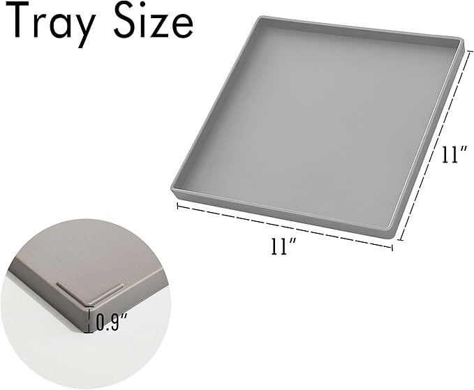 Versatile 11 Inch Gray Square Tray, Organization | Multi-Purpose Tray for Ottoman, Coffee Table, Dresser, Bathroom Countertop & Kitchen | Organizer for Makeup, Jewelry, Remote & Snacks