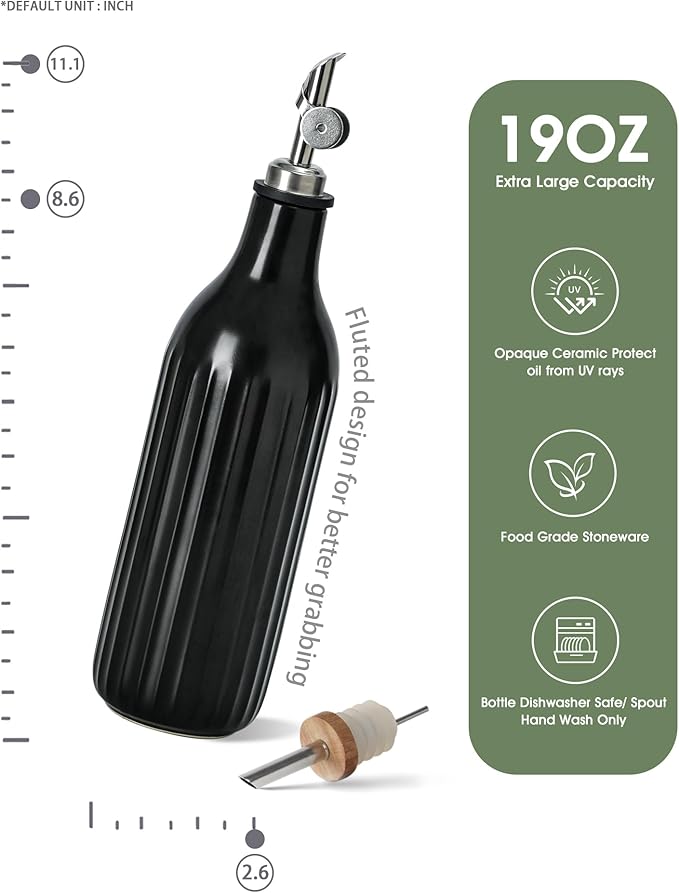 FE FUN ELEMENTS Olive Oil Dispenser Bottle, 19 oz Oil Dispenser for Kitchen and Vinegar Dispenser Bottle, Suitable for Vinegar, Coffee Syrups & Other Liquids, Black