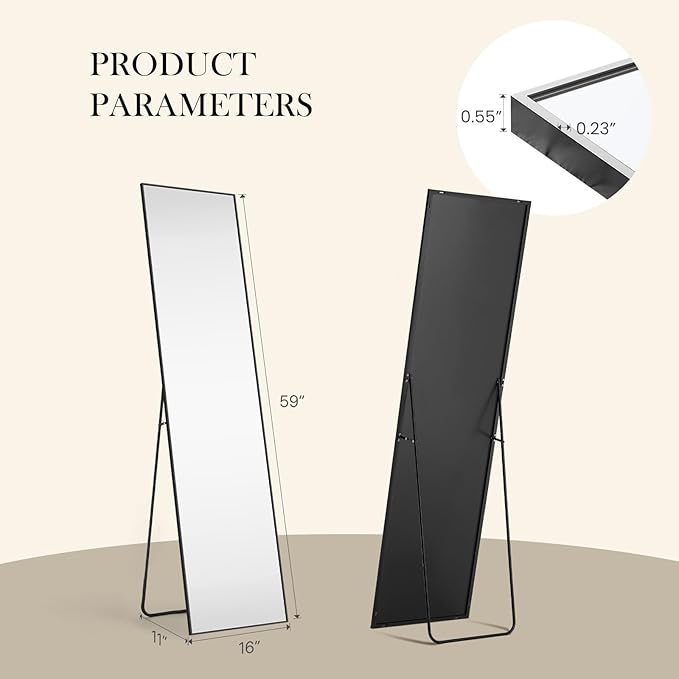 NEWBULIG Full Length Mirror, Upgraded Body Wall Mirrors with Shatter-Proof Glass, Floor Standing Mirror, Home Wall Decor