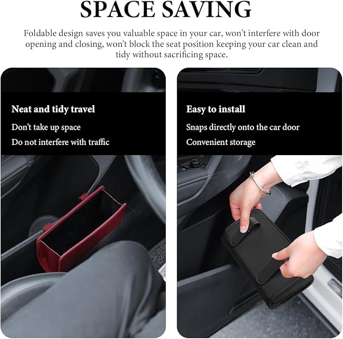 Car Trash Can, Foldable Leather Hanging Trash Bag, Multi-Function Mini Storage Box Garbage Can for Car, Wine Red