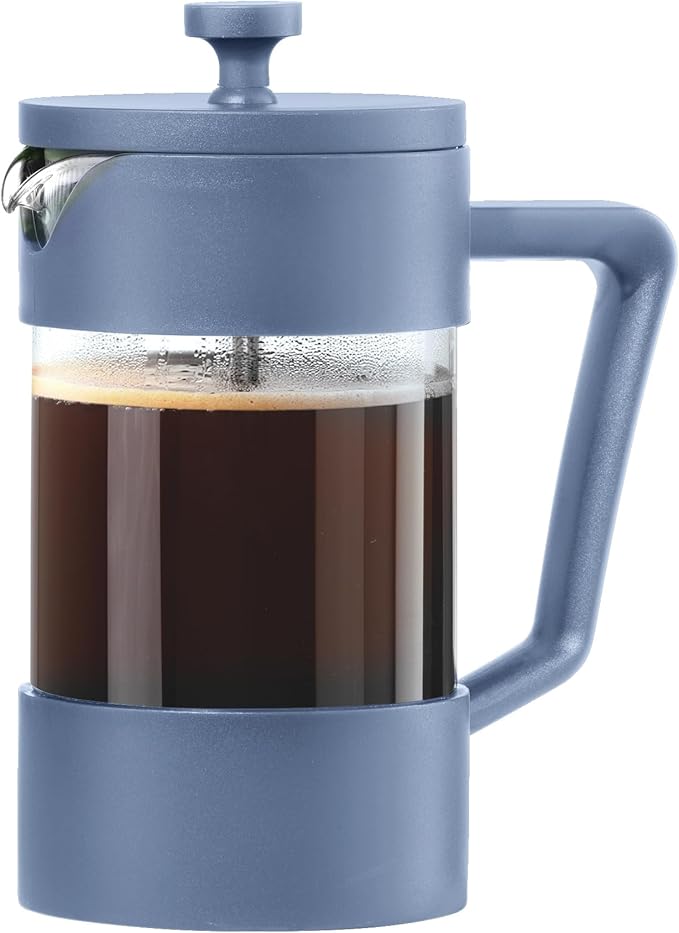 Oggi Borosilicate Glass French Press Coffee Maker (20oz)- 5 Cup Capacity, Coffee Press, Single Serve Coffee Maker, Stainless Steel Lid & Plunger, Make Great Coffee Gifts, Blue
