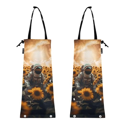 ALAZA Hanging Car Trash Bags Garbage Bag Trash Can for Back Seat Small Astronaut Sunflower Washable Storage Bag Retractable 2 Pack