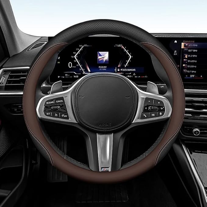 Leather Steering Wheel Cover 15 Inches Car Steering Wheel Cover Stretchy Easy Installation Durable Breathable Non-Slip for Honda Civic Accord Fit CRV HRV Pilot Odyssey Accessories -Brown
