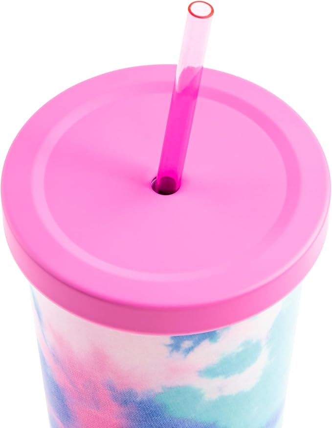 Manna Chilly Double-wall Vacuum Insulated Stainless Steel Tumbler with Splash-proof Lid and Reusable Tritan Straw - 24 Oz - Bright Tie Dye