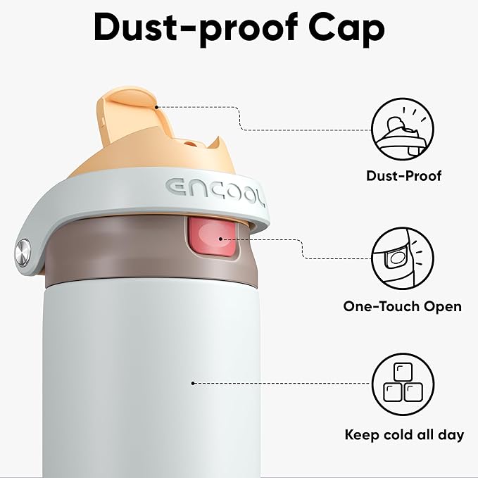 ENCOOL Leakproof Insulated Water Bottle with Straw Dual-Sip Water Bottle Bag-Safe Design for Work, Commute & Gym – Keeps Drinks Cold All Day, 18 oz, Clay Grey