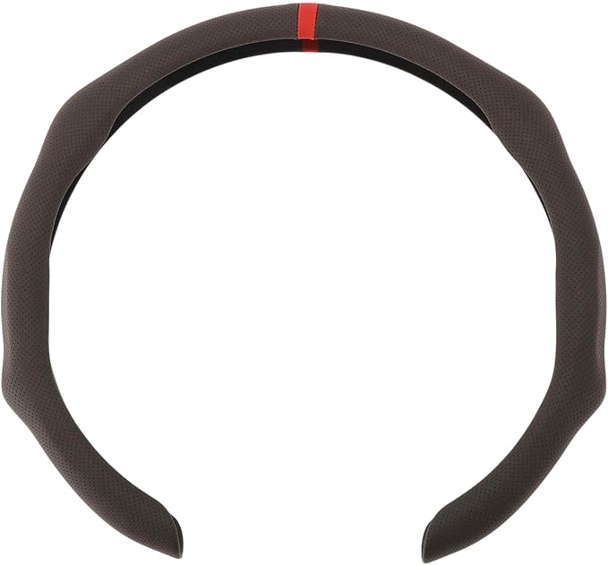PU Artificial Leather Steering Wheel Cover ABS Car Steering Wheel Protector 14.96" Coffee Color Red 1Pc