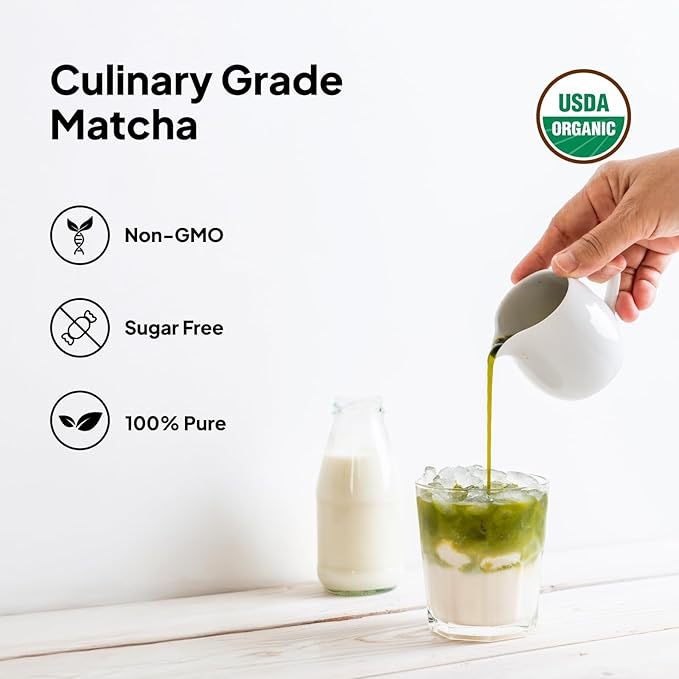 Viccoky Culinary Matcha Powder 16 oz | Pro-Baking Grade | USDA Organic | Sugar-Free | Bulk Matcha Green Tea Powder for Cookies Cakes Smoothies