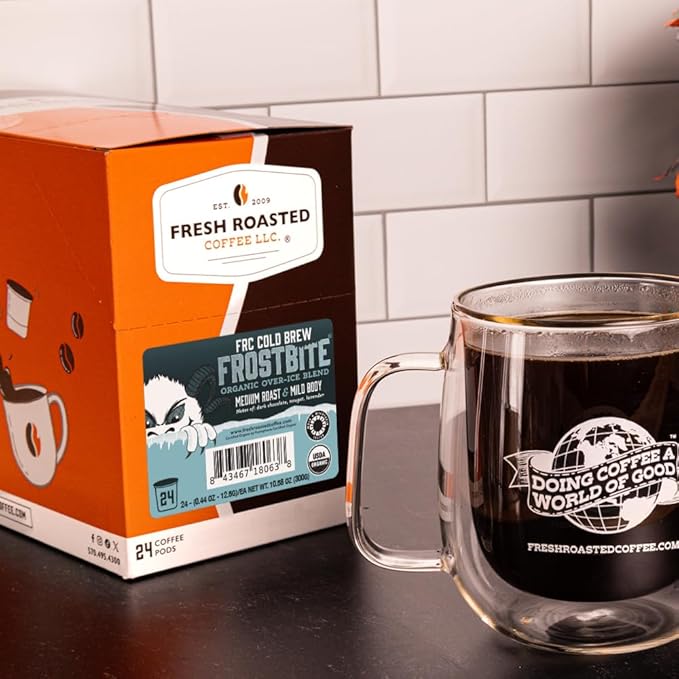 FRC Organic Frostbite Cold Brew Pods | Mold & Myco 3rd Party Tested, USDA, Kosher | Med Roast, 24 Pods for Kcup Brewers