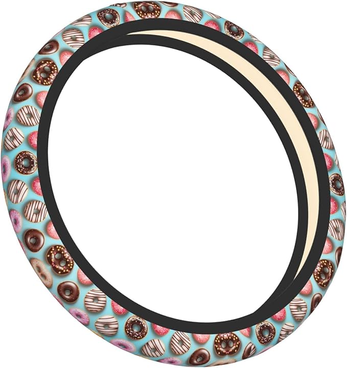 Delicious Doughnuts Car Steering Wheel Cover, 15 Inch Steering Wheel Cover Stylish Decor for Most Cars