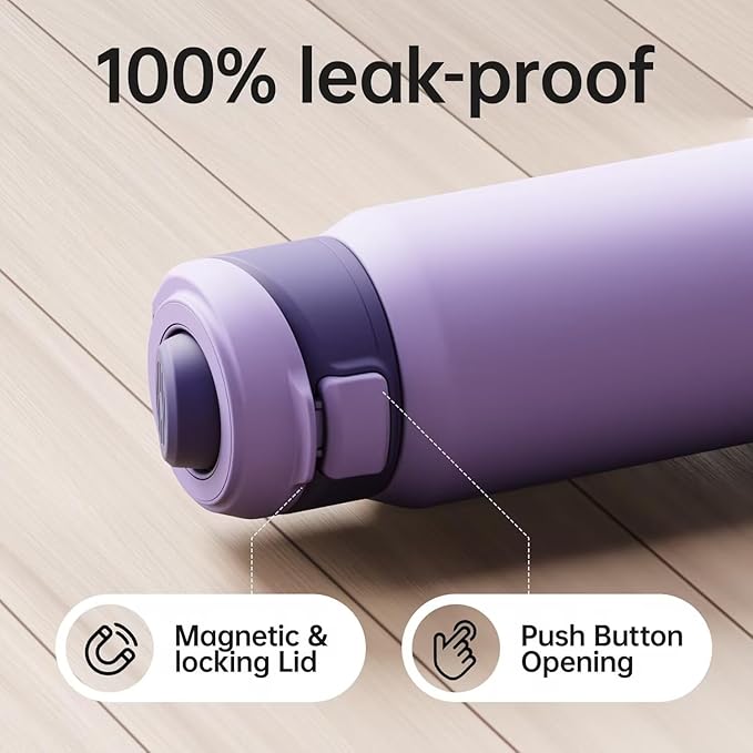Insulated Magnetic Water Bottle - Reusable Stainless Steel Bottle with MagSafe Compatible Phone Holder - Keeps Cold for 24 Hours - Perfect for Gym, Sports, and Travel - Lavender 24oz