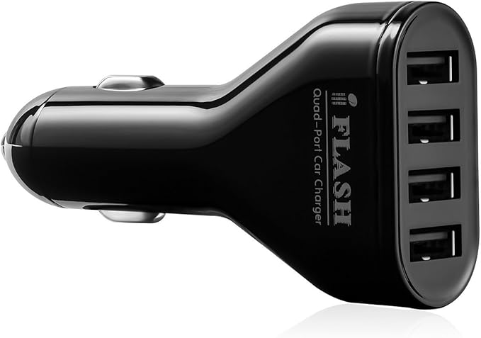 [Quad Port] iFlash 9.6A Car Charger for/Compatible with Apple iPad Pro/Air/mini/iPhone 13 12 11 Pro Max 6 7 8 X XS XR & Samsung Galaxy S7 S8 S9 S10 (Black)
