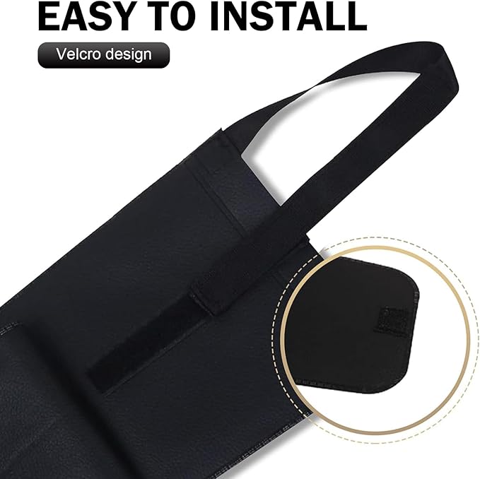 Car Umbrella Storage Bag, Waterproof Foldable Suspension Pouch for Long and Short Handle Umbrellas, Faux Leather Organizer with Hook and Loop Fastener, Universal Organizer for Car (Black)