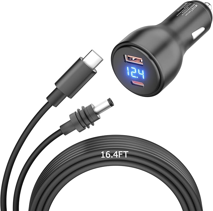 Starlink Mini 12V Adapter Booster 16.4FT, 12V to 20V DC Step Up Converter with 100W, Starlink Mini Car Charger Cigarette Lighter 20V 100W with Voltmeter Supports 23M /75FT USB C to DC Power Cable