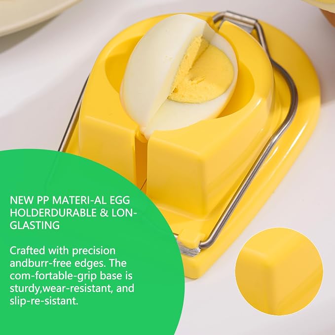 Egg Slicer, Semi-Round Curved Yellow Egg Cutter for Hard Boiled Eggs – Stainless Steel Wire Cutter with Ergonomic Handle for Salad, Cobb Salad, Avocado Toast & Food Garnish, Easy to Clean (1)