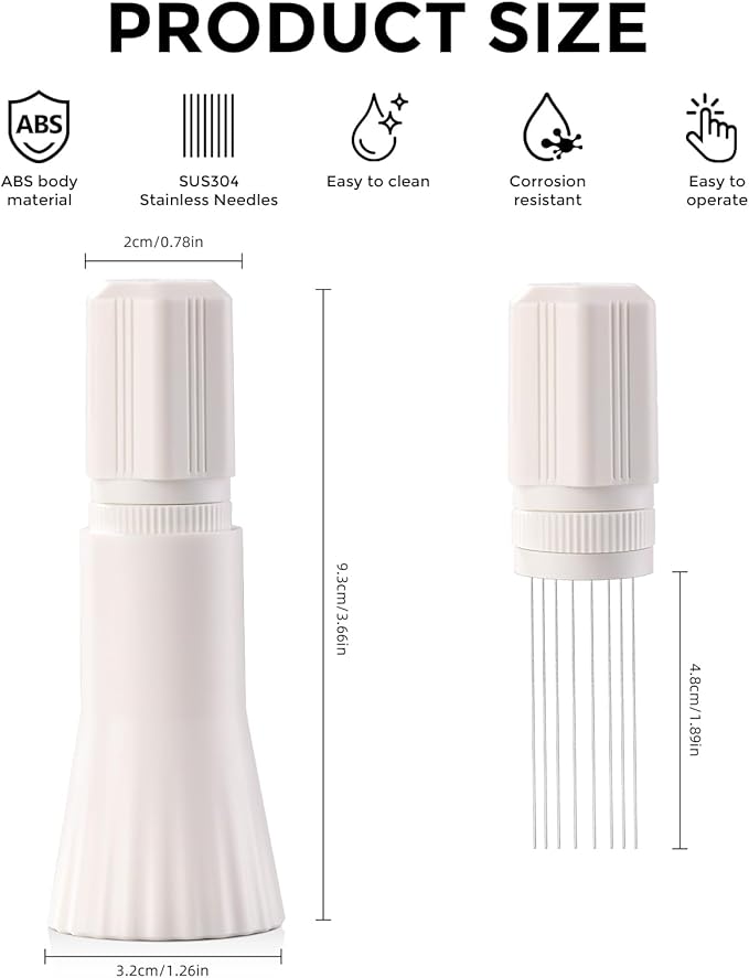 Bincoo Espresso Stirrer-Coffee Distribution Tool with 8 SUS304 Needles,Adjustable Needle WDT Tool with ABS Body,Espresso Distribution Tool (White)