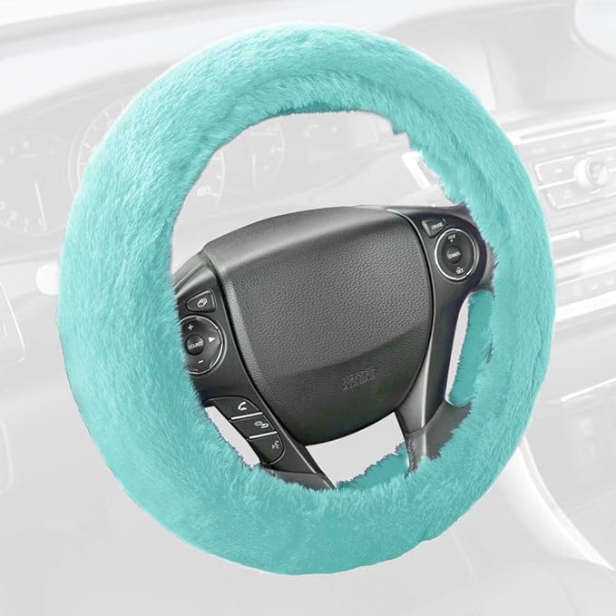 Carbella Faux Fur Steering Wheel Cover for Women – Wool Sheepskin Fluffy Fleece Warm and Cozy Comfort for Hands in Winter, Fits Most Steering Wheel Sizes 14.5 - 15 inch
