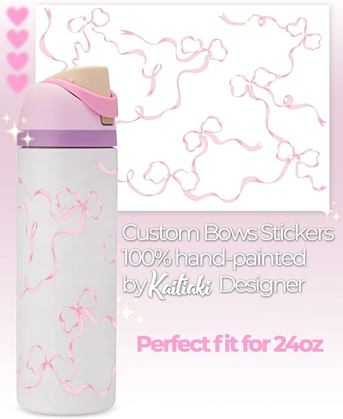 Bows Stickers for Custom Owala Accessories - Cute Tumbler Decals, Fits 24oz Urban Outfitters Owala Bottles (Ocean Breeze Bow, Pink)