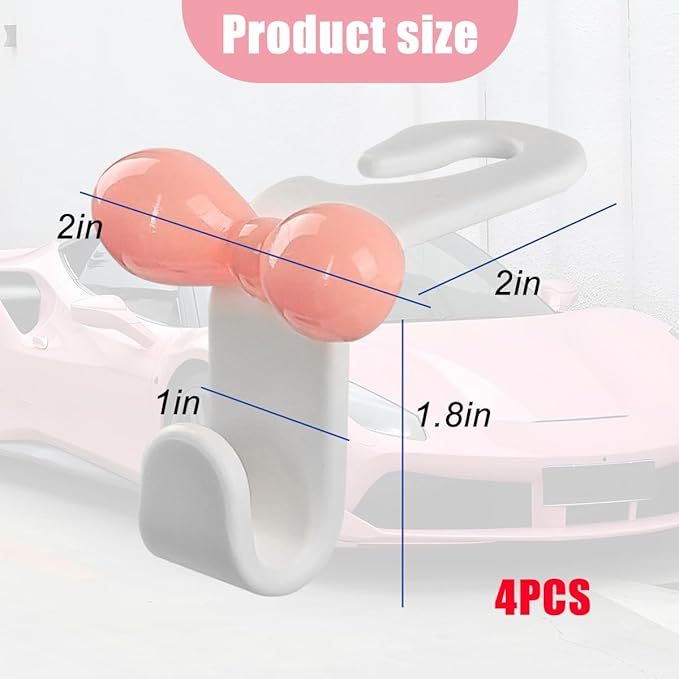 BELOMI 4PCS Car Seat Headrest Hooks, Cute Bow Vehicle Back Seat Hanger for Purses Bag, Auto Interior Backseat Storage Hanging Organizer Accessories, Universal for SUV Sedan Truck (White)
